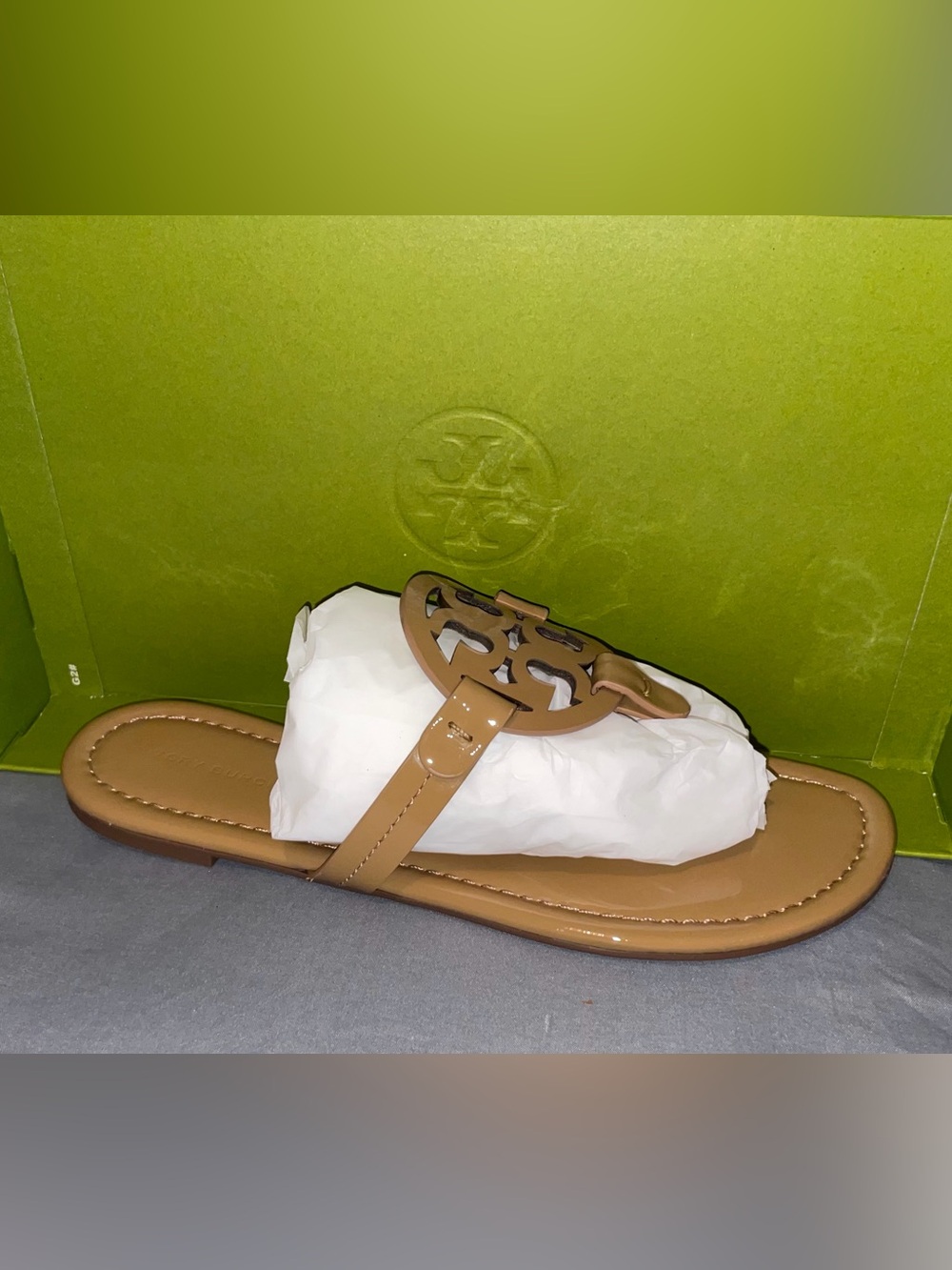 Tory Burch Tan Miller Patent Leather Thong Sandals